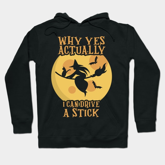 Why Yes Actually I Can Drive a Stick Halloween Witch & Cat Hoodie by dounjdesigner